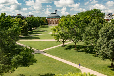 View of Quad from Illini Union hotel room window.