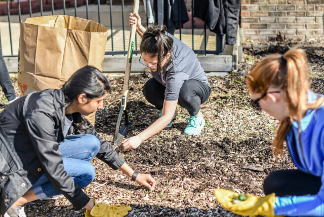 Volunteers working outside