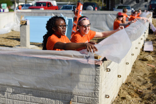 CLL students working at Habitat Home Build