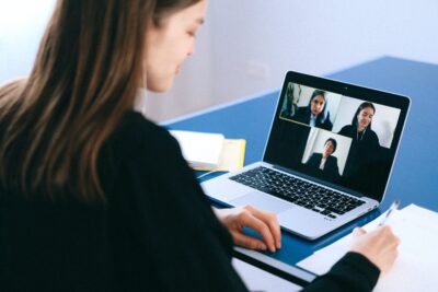 person using laptop for training