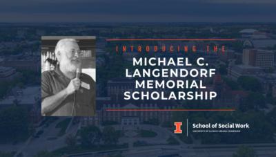 image of Michael Langendorf and graphic introducing memorial scholarship