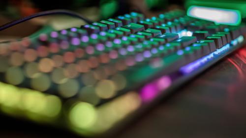 A closeup image of a colorful computer keyboard